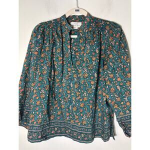 Travota Green and Orange Batik Print Cotton Shirt sz XS